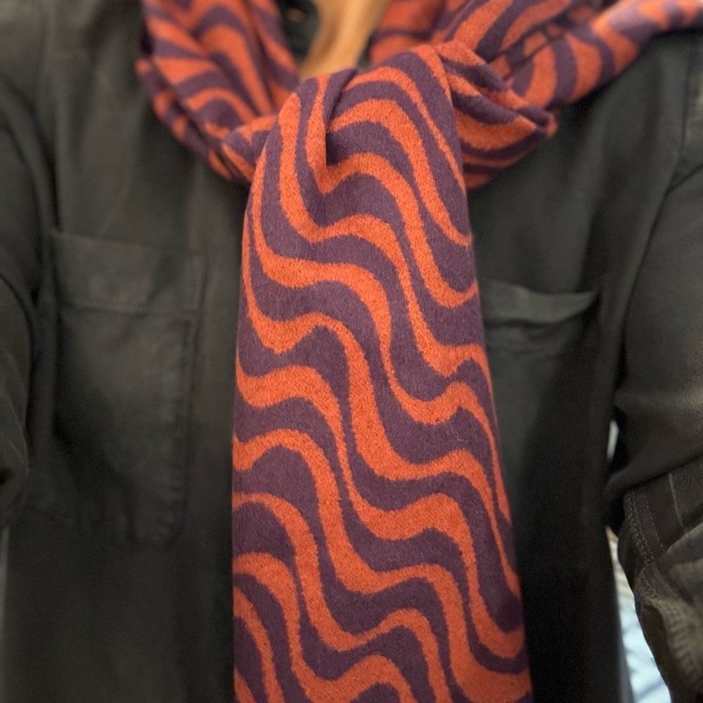 NWT! Cozy 💯 silk scarf in glorious fall colors - dark purple and rust.
